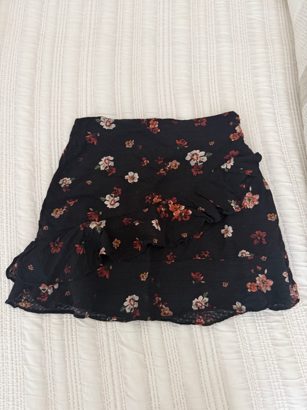 Black Floral Ruffle Mini Skirt